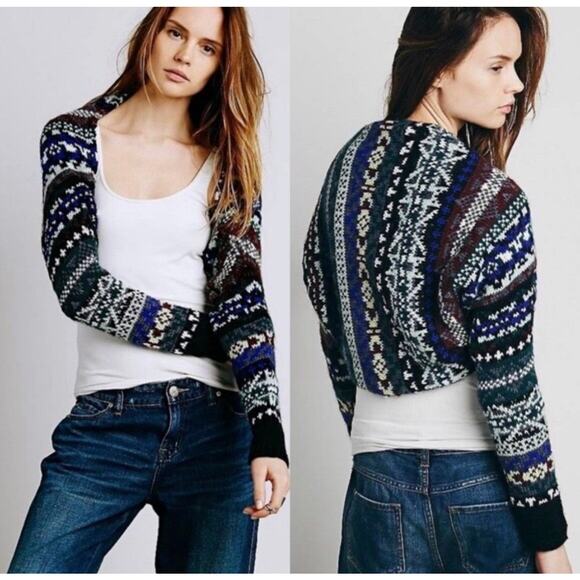 Free People Fairisle Bolero cropped sweater Small - Picture 1 of 7
